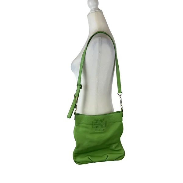 Tory Burch Crossbody Bag Green Pebbled Leather Preppy Classic Colorful Designer - Image 4