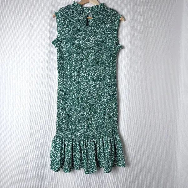 SHEIN Curve 2XL Green Floral‎ Smocked Mock Neck Sleeveless Midi Dress Ruffle Hem - Image 2