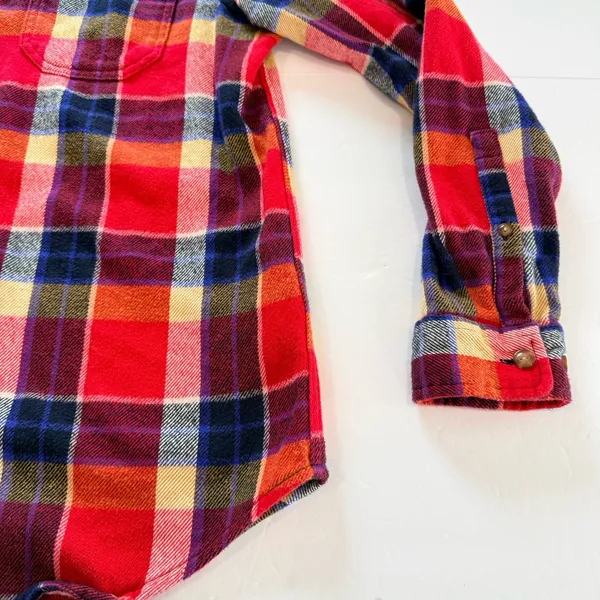 LL Bean Womens Red Blue Plaid Organic Cotton Flannel Button Shirt Size Medium - Image 5