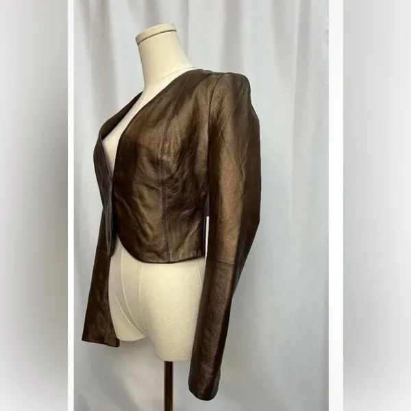 Ecru Dark Brown Leather Women's Jacket - Image 6