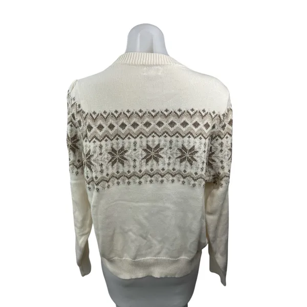 J.Crew Women's Cream Fair Isle Holiday Christmas Pullover Sweater Top Size L - Image 3