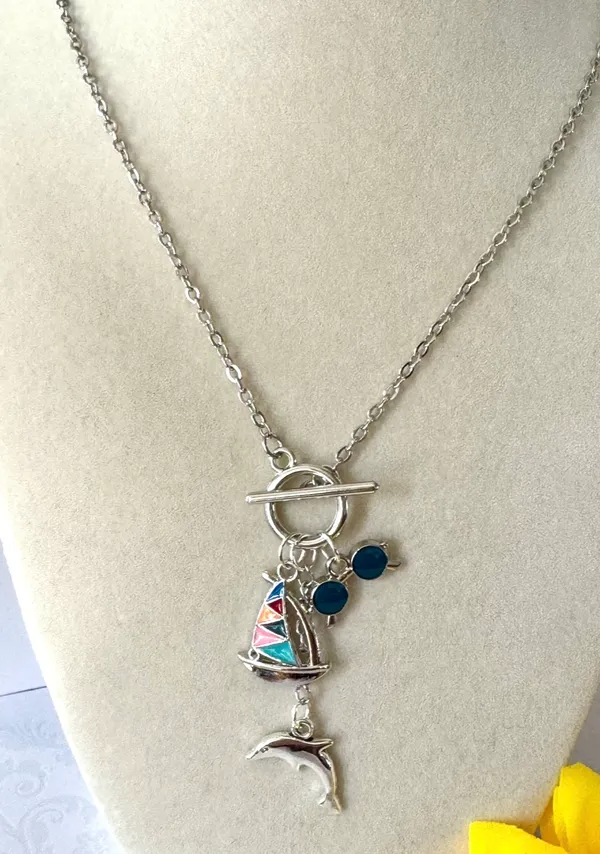 Sail Boat & Dolphin Necklace (133)🐬 ⛵️ Silver - Image 3