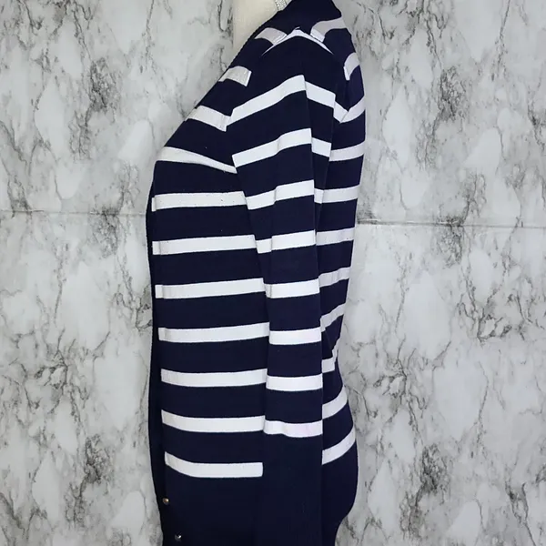Ounce Navy White Striped Cardigan Sweater Medium Coastal Preppy - Image 4