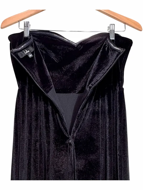 LULUS Women’s Elegant Class Sleeveless Black Velvet Strapless Maxi Dress Size L - Image 9