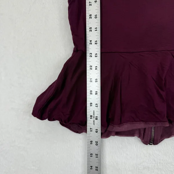 Alice + Olivia Top Womens‎ Sz S Peplum Short Sleeve Maroon Rayon Silk Blend READ - Image 4