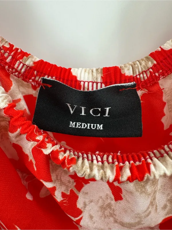 Vici Azalea Floral Off‎ Shoulder Hi-Low Dress Size Medium Red/Orange - Image 4