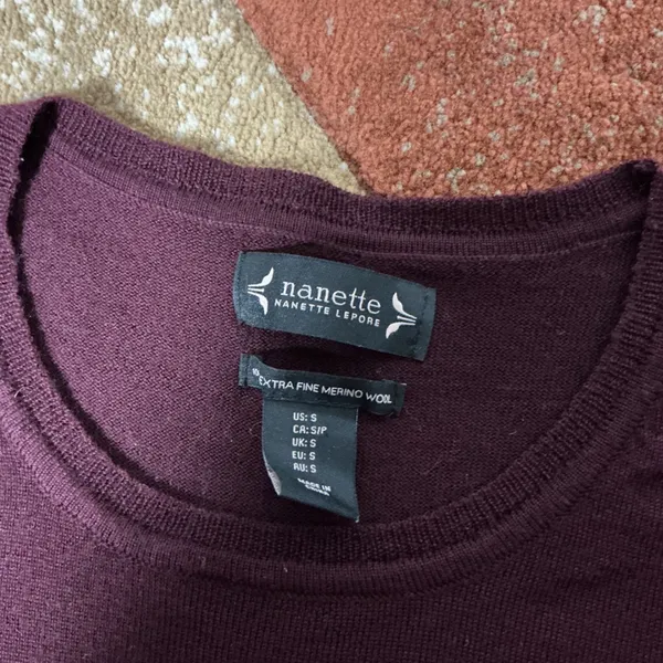 Nanette‎ Extra Fine Merino Wool Ruffle Cuff Sweater Plum Dark Academia Womens S - Image 4