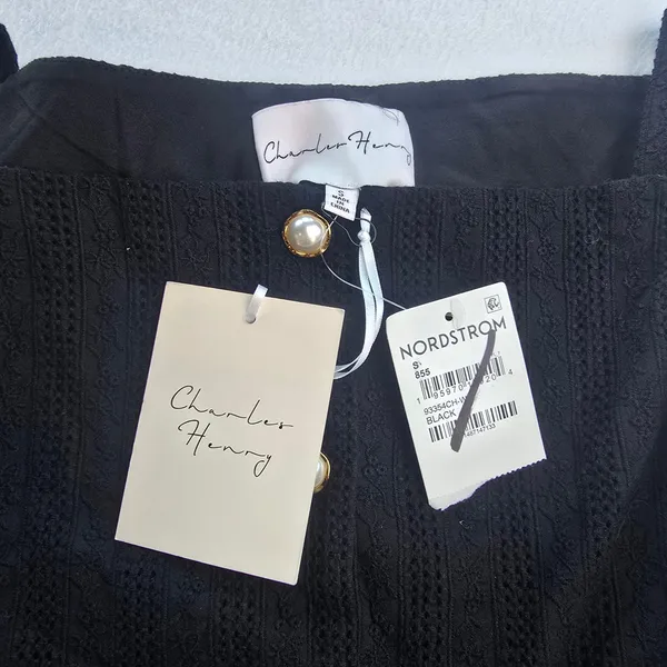 Charles‎ Henry NWT -741 Black Eyelet Mini Dress Pearl Button Square Neck S - Image 6
