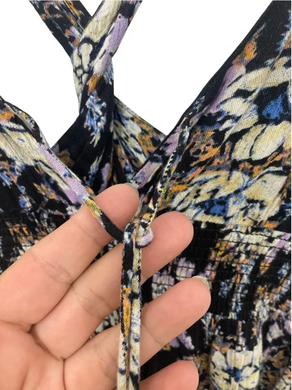 Free People Washed Ashore Halter Mini Dress Black Floral Size L - Image 10