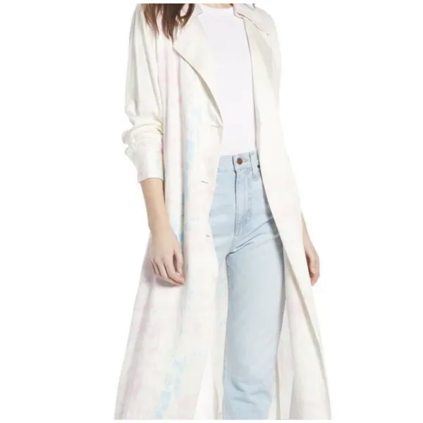NWT Something Navy Tie Dye Trench Coat Duster Jacket Pink Blue Size XS - Image 2