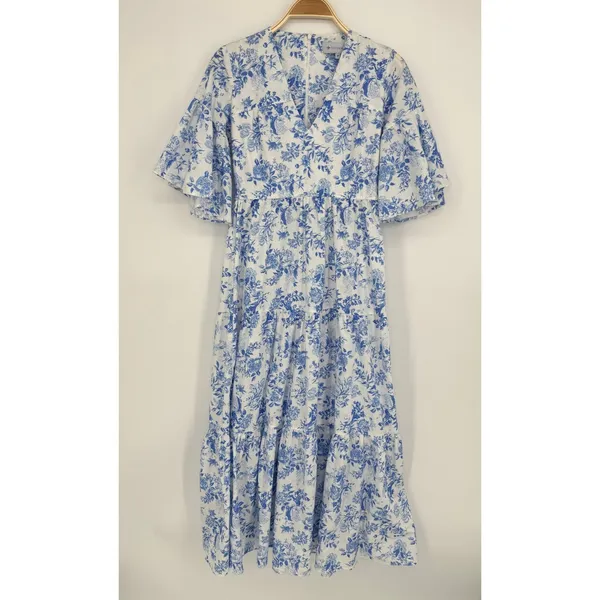 Tuckernuck Ginger Dress Medium Blue Floral Toile Maxi Coastal Grandmother Preppy - Image 3