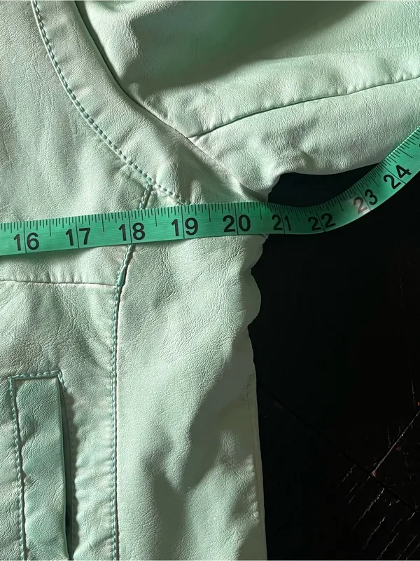 a.n.a Women's Mint Green Moto Biker Jacket Cropped Faux Leather Size L - Image 5