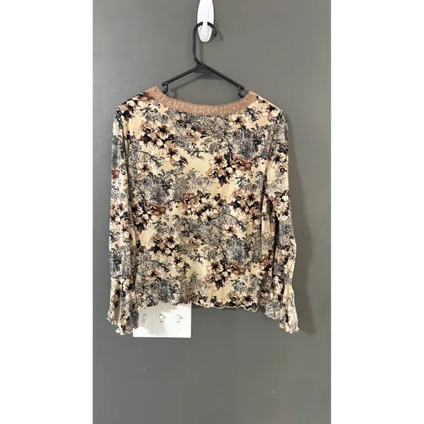 Apostrophe Vintage Y2k‎ Floral Mesh Top Brown Lace Fairy Whimsical Bell Sleeve L - Image 5