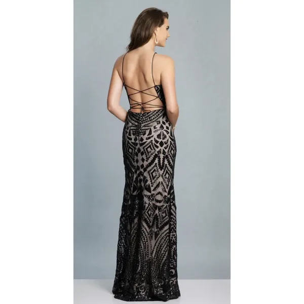 Dave & Johnny Y2K White Nude Art Deco Geometric Sequin Formal Prom‎ Dress Fairy - Image 7