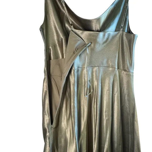 Birdy Grey Lydia Satin Dress Sage Bridesmaid‎ Cowl Neck Maxi Slit L Formal Slip - Image 9