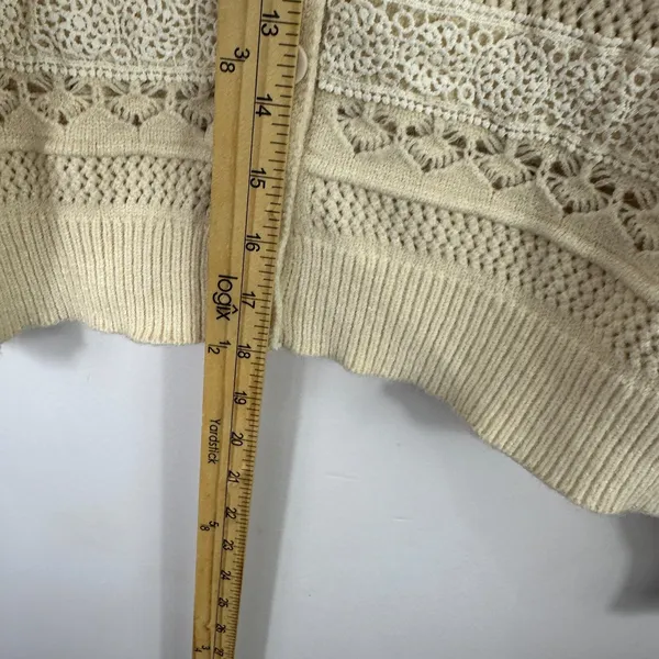 Allison New York Cardigan Womens‎ Small Cream Lace Pointelle Knit Cropped Boho - Image 6