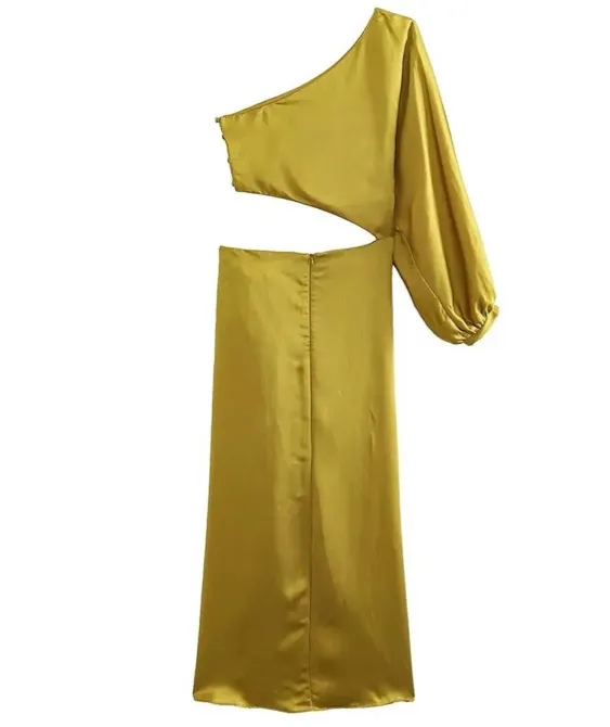 Zara dress midi maxi asymmetric cut out satin wedding party one shoulder - Image 13