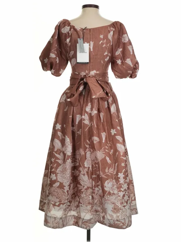 NWT Anthropologie En Saison Brown Floral Puff-Sleeve Midi Dress - Image 2