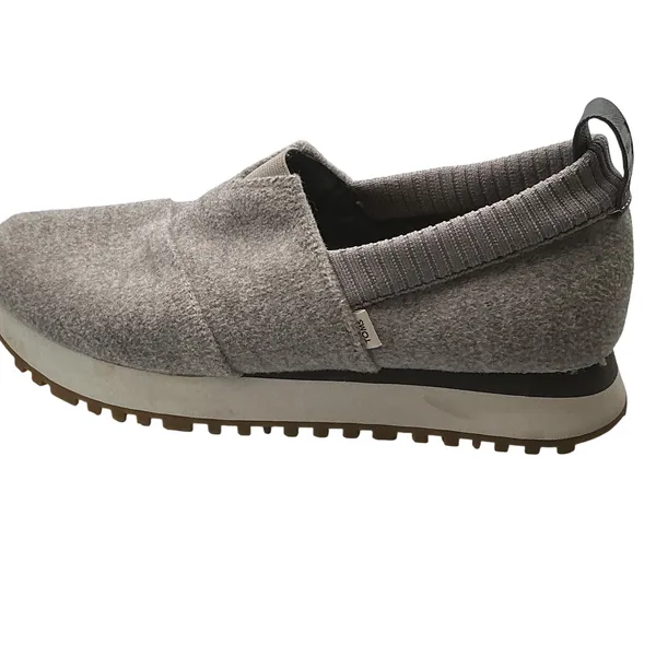 TOMS Mallow Mule Grey Felt Slip On Sneakers Womens 7.5 Ribbed Knit Collar - Image 2