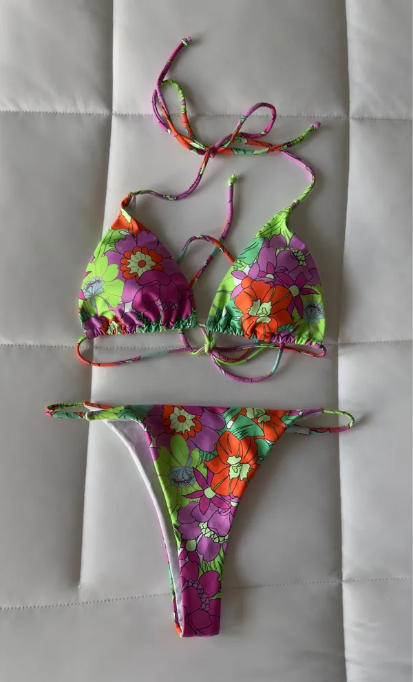 Colorful Tropical Floral String Bikini Set XS - Image 5