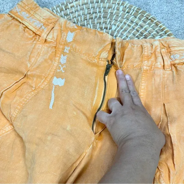 NWT By Anthropologie Embroidered Parachute Pants Linen Blend Boho Mango Mojito L - Image 10