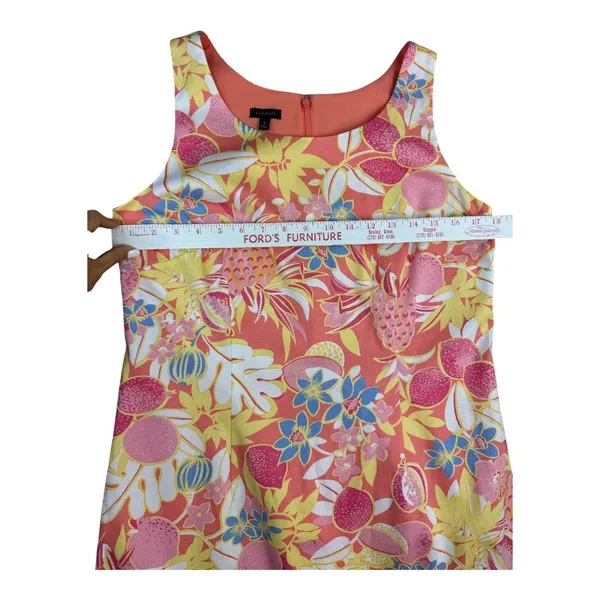 Talbots Womens Size 8 Fruit Floral Shift Dress Coral‎ Pink Yellow Sleeveless Zip - Image 5