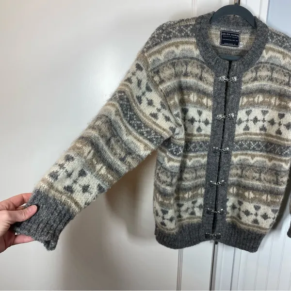 HELGA MARIN Chunky Iceland Wool Knitted‎ cardigan Sweater Nordic fisherman xs - Image 3
