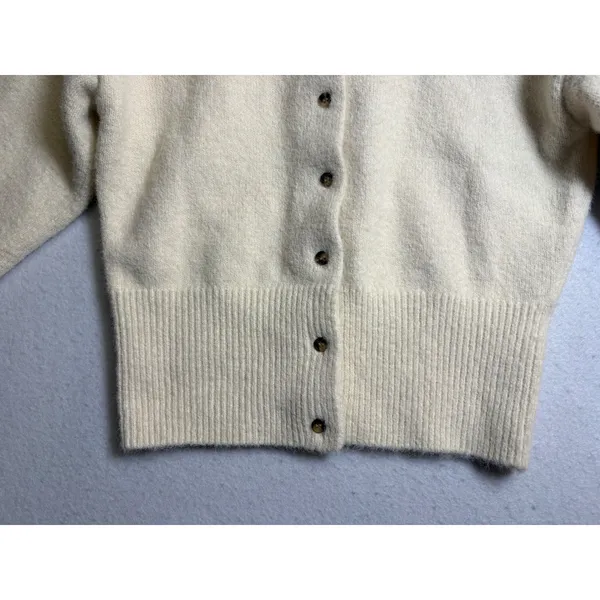 HM Cream Short Sleeve Knit Cardigan Collared Button Front Sweater Small - Image 5