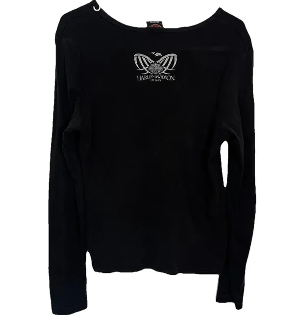 Harley Davidson Biker Black Rhinestone Studded Long Sleeve Shirt Top Women's 2X - Image 5