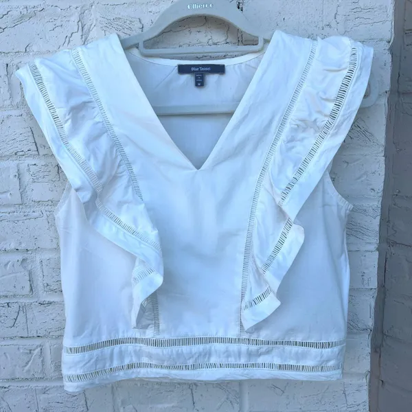 Anthropologie Blue Tassel Coretta Ruffle Blouse - Image 4