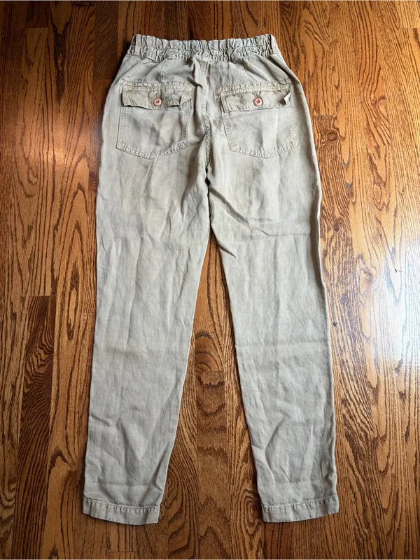 AMO Drapey Army Pant Linen Cotton Khaki Paperbag Waist Utility Pants Sz 26 - Image 6