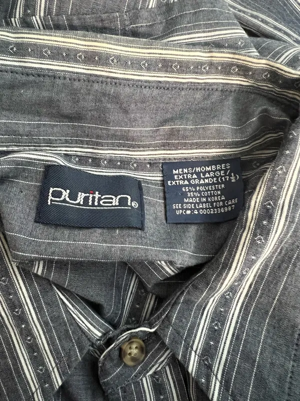 Puriton Men's Gray Striped Button Down Shirt - Image 4