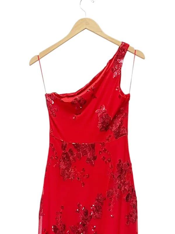 NWT Southern Fried Chics Gown Medium Red Sequin Floral One Shoulder Maxi Dress - Image 6