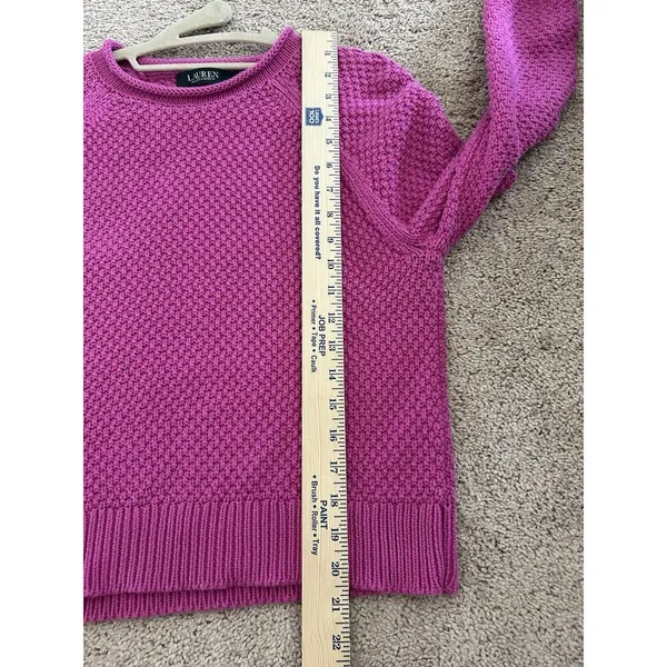 Lauren Ralph Lauren Pink Cotton Waffle Knit Sweater Size Medium Preppy Chic - Image 6