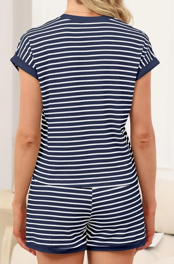 Amazon Womens 2 Piece Ribbed Striped Knit Pajama Set, Short Sleeve Top & Lounge Shorts - Image 5