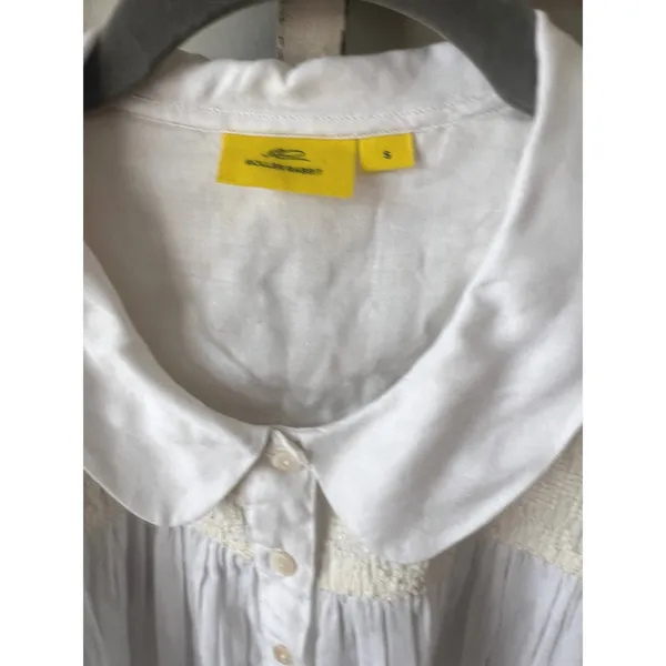 Roller Rabbit White Embroidered Yoke Peter‎ Pan Collar Viscose Blouse Small - Image 2