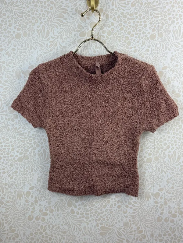 SKIMS Rose Clay Sherpa Cozy Knit Cropped T-Shirt - Size - Small/Medium - Image 4