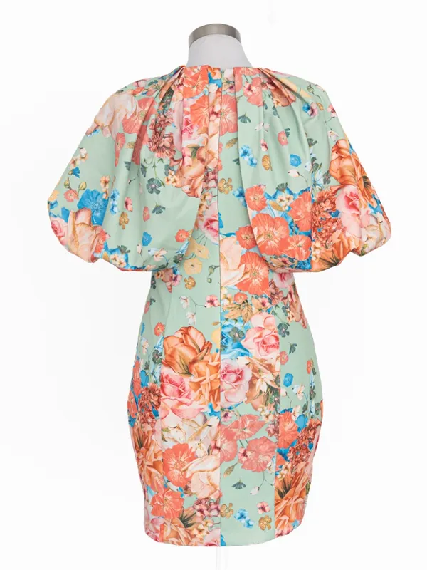 Jewel Badgley Mischka - Floral Puff-Sleeve Cocktail Dress - Image 3