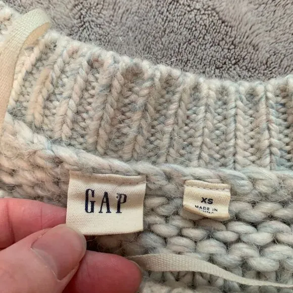 GAP Womens XS Sweater Chunky Knit‎ Cable Sweater Oversized Puff Sleeve Winter - Image 4