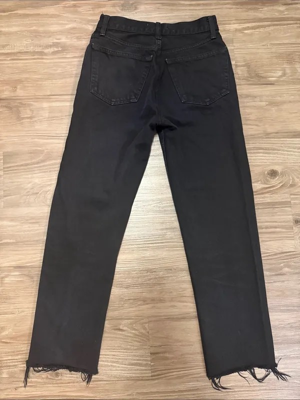 RE/DONE Originals 70s High Rise Stove Pipe Jeans 25 Fits 26x25 Black $265 - Image 5