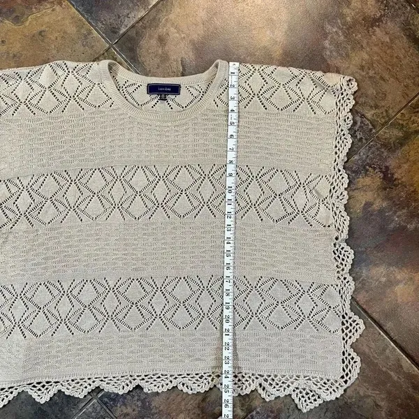 Lumiere Women’s Tan Knit Crochet Poncho Blouse One Size - Image 8