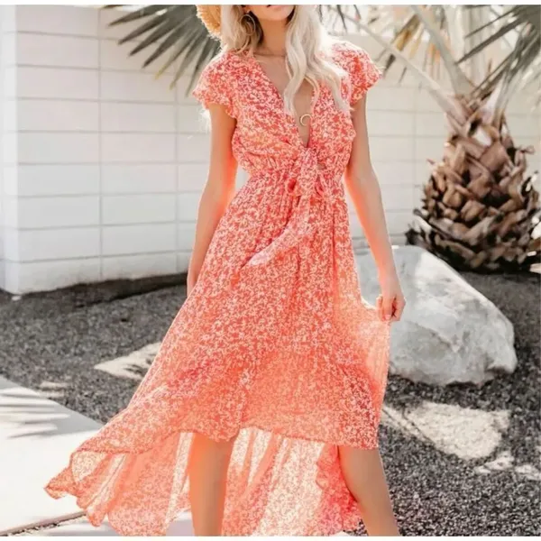 ✨Vici Kissed By The Sun High Low Pocketed Tie Maxi Sz Medium Dress✨ - Image 3