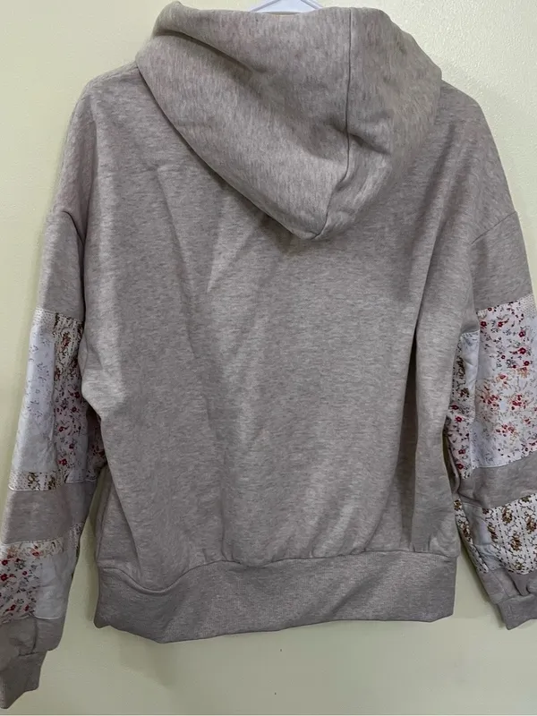 NEW Altar’d State AS Revival Oatmeal Patchwork Floral Pullover Hoodie Size XS - Image 7
