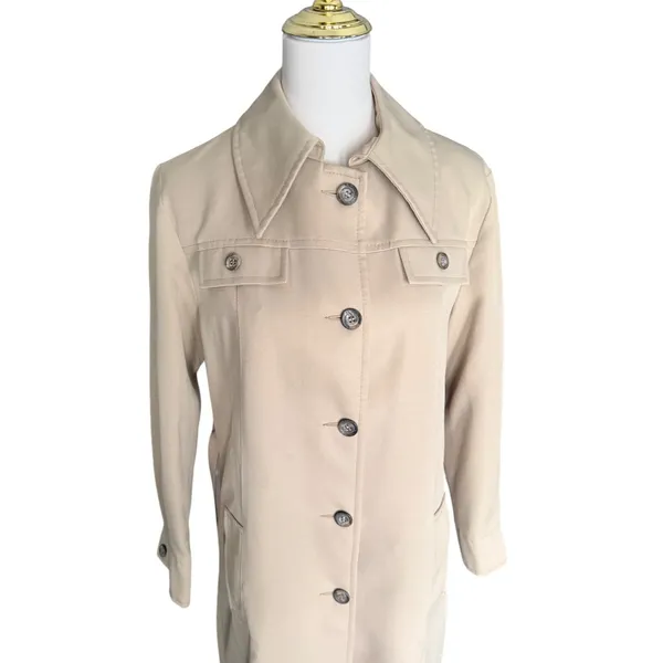 Vintage 70s Tan Beige Longline Belted‎ Trench Coat Duster Jacket Womens - Image 3