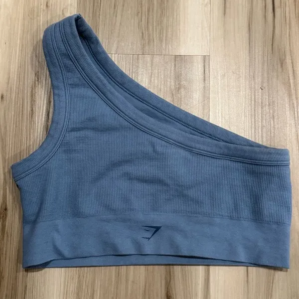 Gymshark Ribbed Cotton Seamless One Shoulder Bra Blue Women’s Small - Image 4