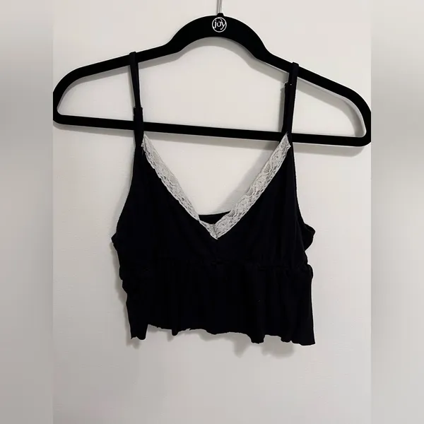 Black & White Lace Trim Y2K Crop Tank Top Cami Women’s Sz S GUC - Image 2