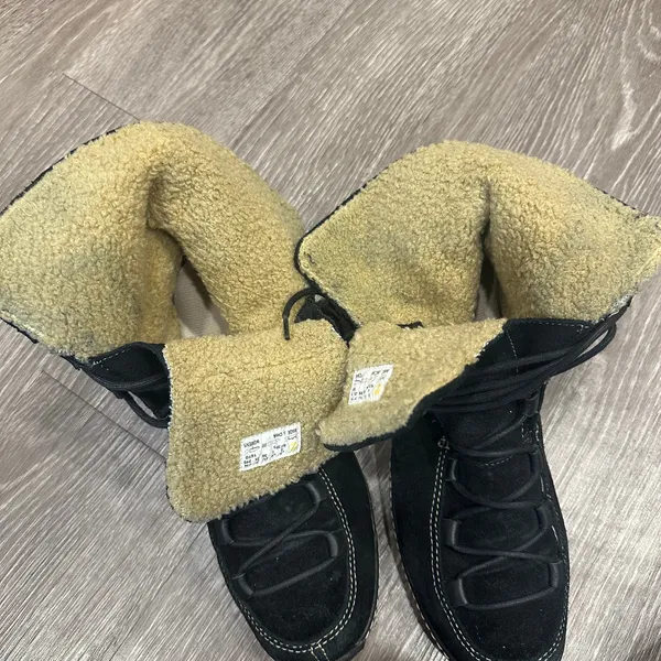 Timberland Black Reykir Ghillie Suede Lace-Up Sherpa‎ Moccasin Boots Boho Cozy 8 - Image 4