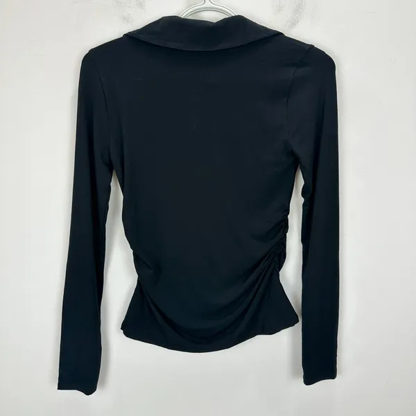 Madewell Side Cinch Long Sleeve Polo Top Stretch Jersey Knit Black XXS NWT - Image 6