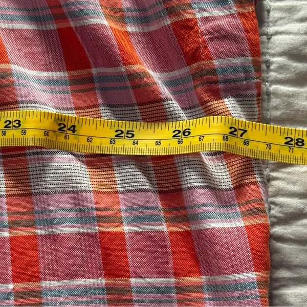Madewell Orange White Plaid Shirred Cotton Blouse Size XS Oversized Boxy‎ EUC - Image 7