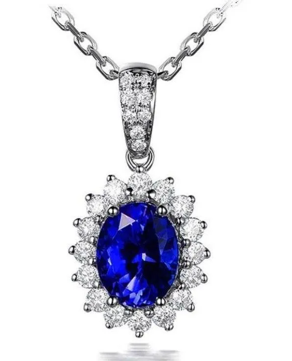 18K White Gold Plated Diamond Blue Gemstone Sapphire Pendant Necklace for Women - Image 4